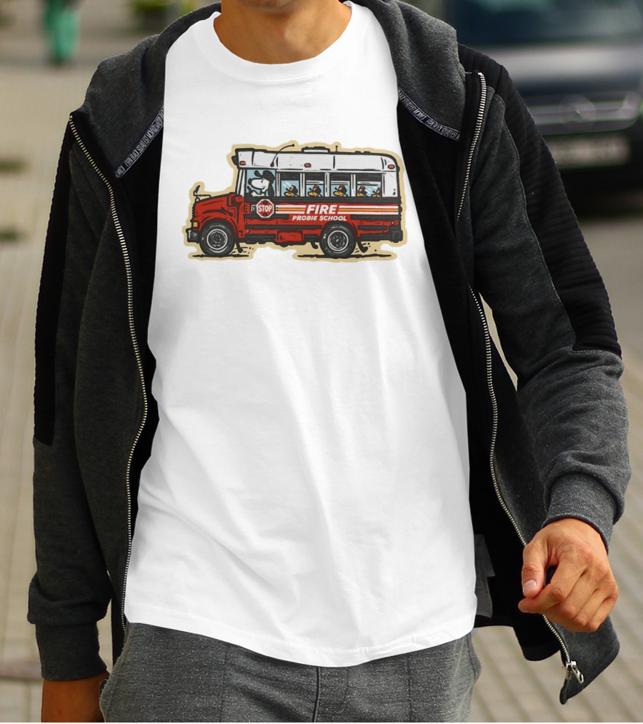 Firefighter Snoopy Woodstock School Bus Fire Probie Training T-Shirt