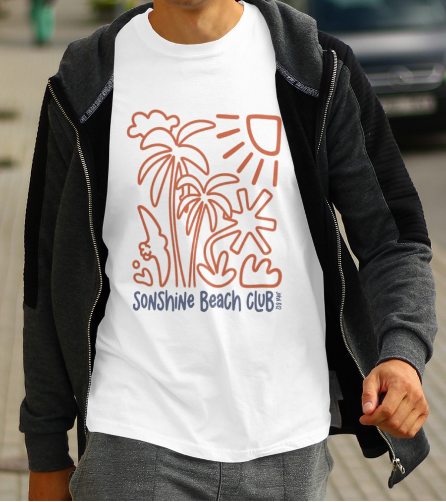 Five2 Sonshine Beach Club Palm Trees Sun And Surf Vibes T-Shirt