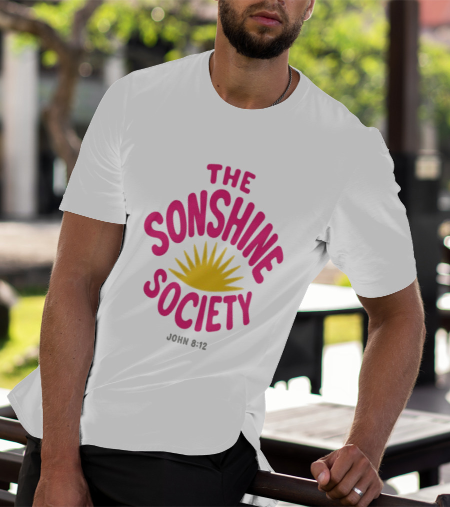 The Sonshine Society John 8 12 Bold Pink Yellow Sunburst T-Shirt
