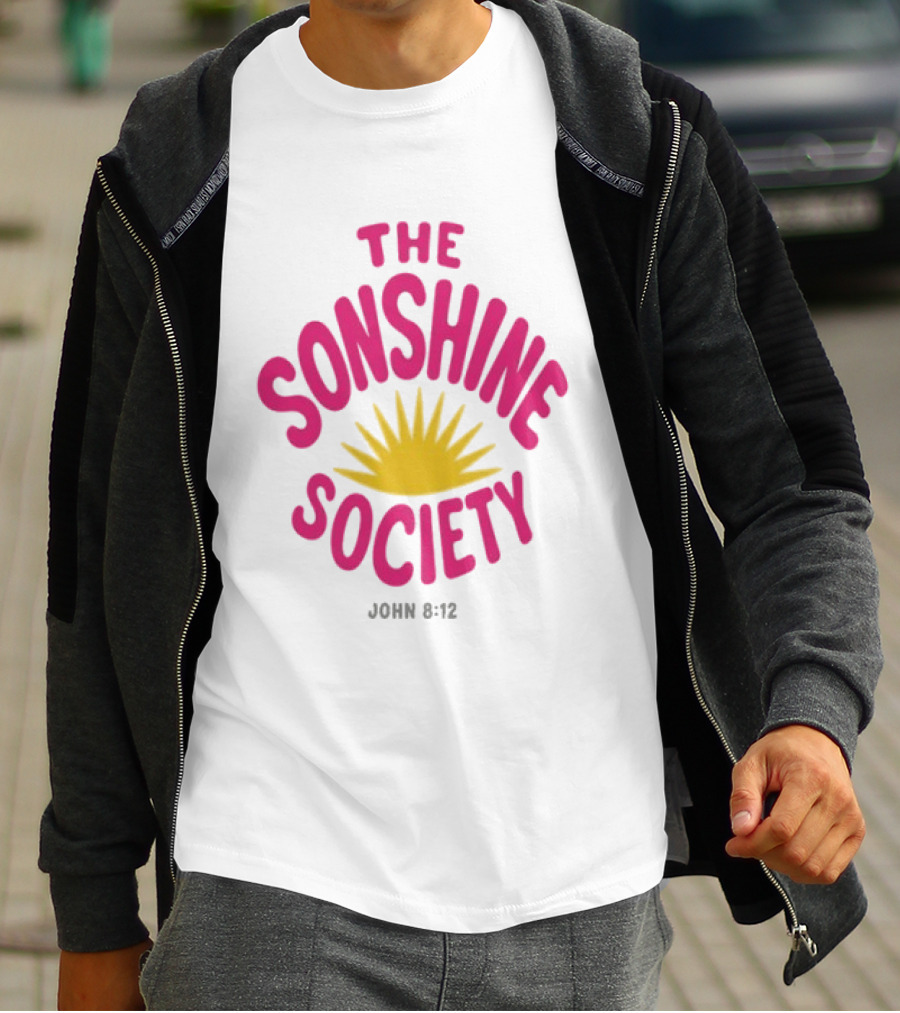 The Sonshine Society John 8 12 Bold Pink Yellow Sunburst T-Shirt
