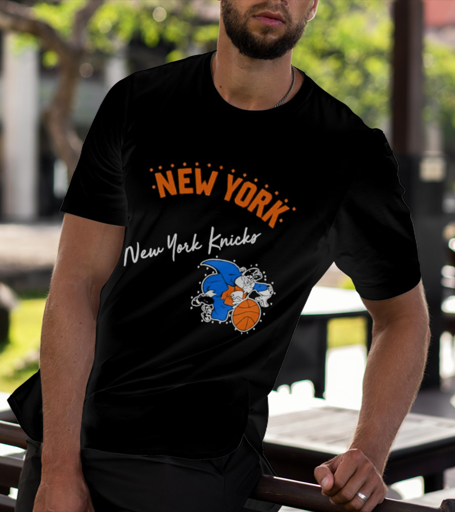 Father Knickerbocker New York Knicks Basketball Character Orange And Blue T-Shirt