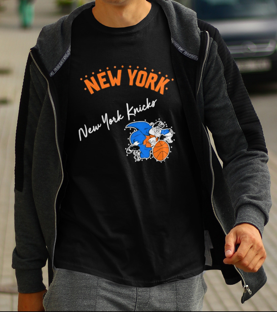 Father Knickerbocker New York Knicks Basketball Character Orange And Blue T-Shirt