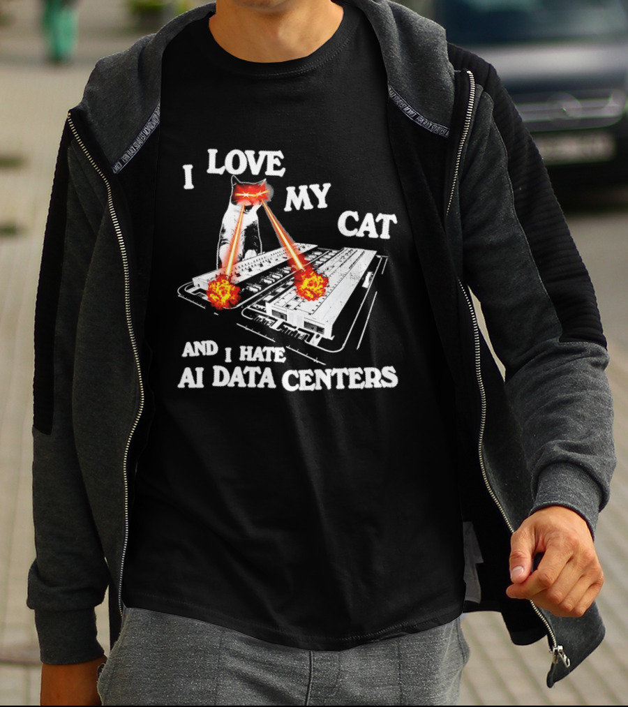 I Love My Cat Laser Eyes Destruction Of AI Data Centers T-Shirt