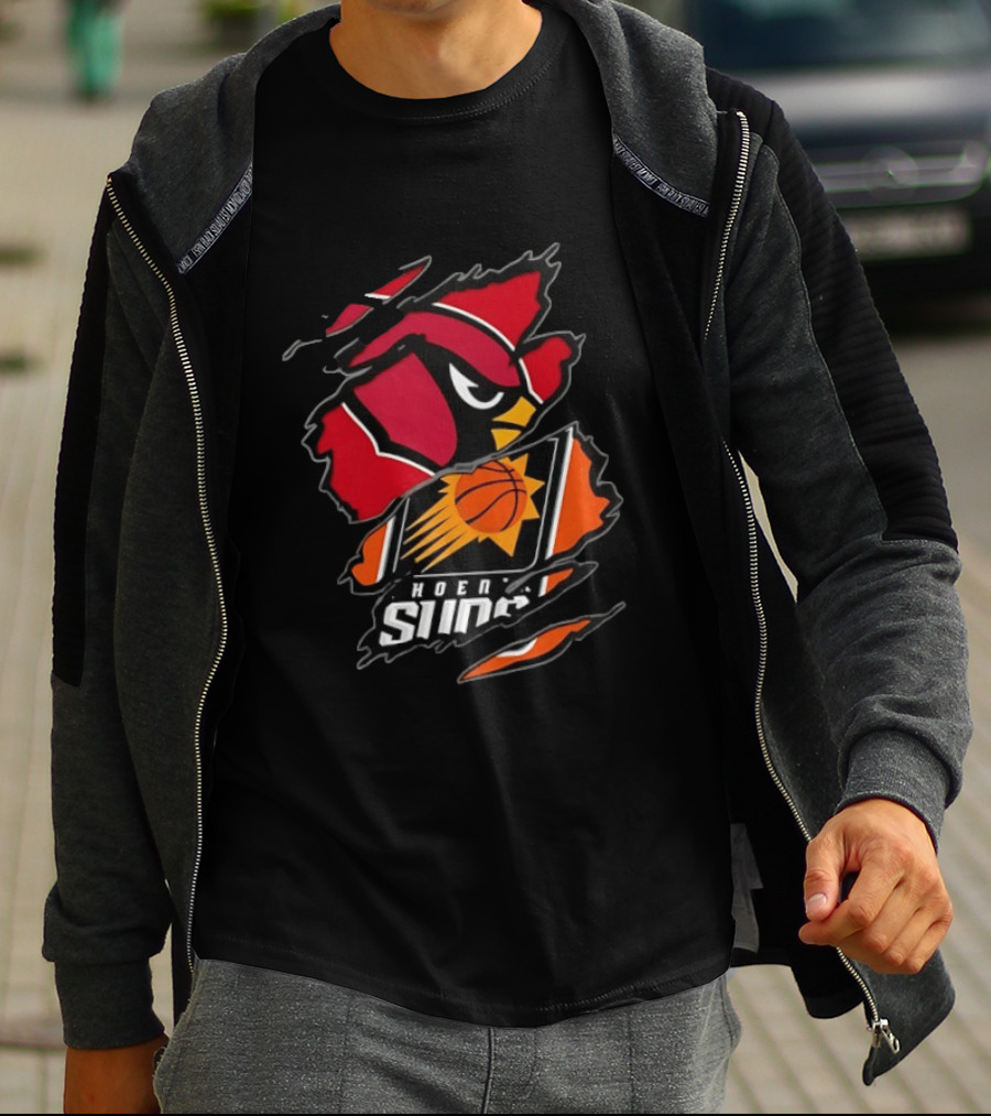 Arizona Cardinals Phoenix Suns Two Teams One Heart Scratch Edition T-Shirt