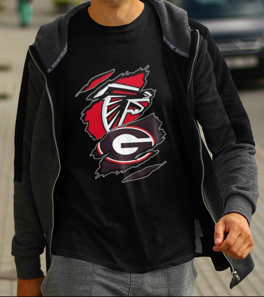 Atlanta Falcons Georgia Bulldogs Two Teams One Heart Scratch T-Shirt