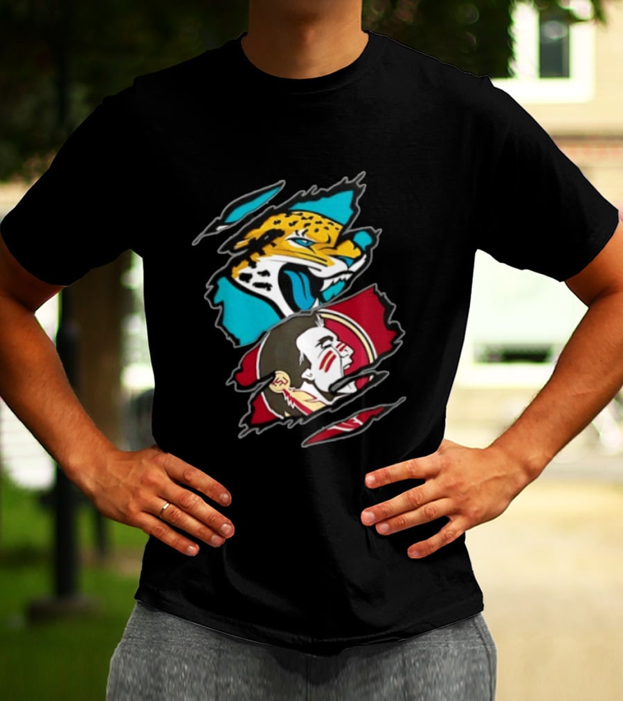 Jacksonville Jaguars Florida State Seminoles Two Teams One Heart Scratch T-Shirt