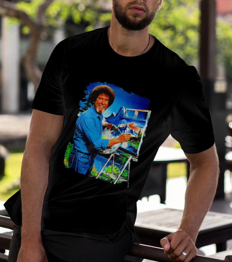 Bob Ross Painting Landscape Artist With Mountain Scene T-Shirt
