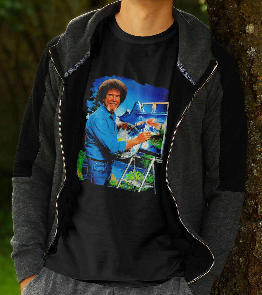 Bob Ross Painting Landscape Artist With Mountain Scene T-Shirt