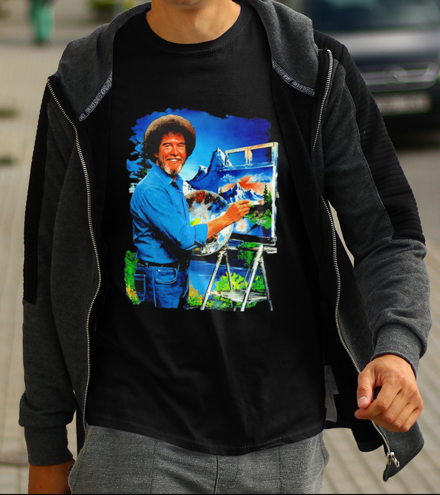 Bob Ross Painting Landscape Artist With Mountain Scene T-Shirt