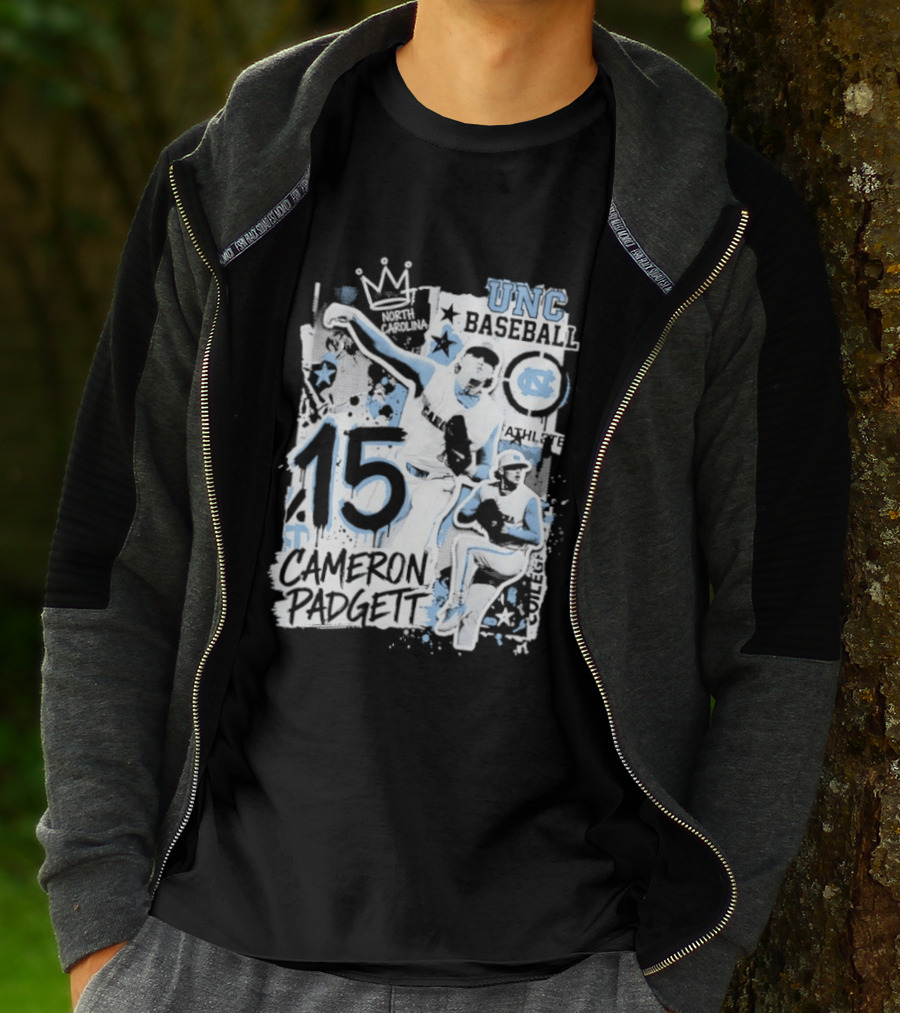 Cameron Padgett 15 UNC Baseball Player Collage Comic UNC Baseball T-Shirt