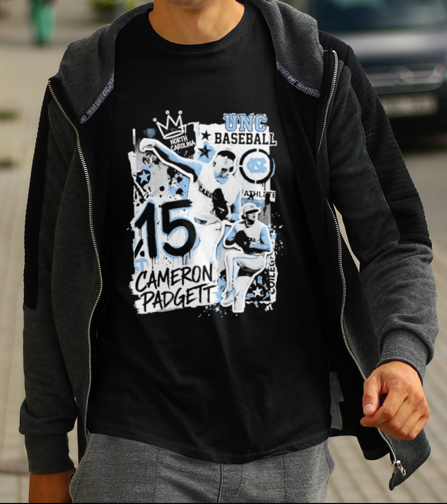 Cameron Padgett 15 UNC Baseball Player Collage Comic UNC Baseball T-Shirt