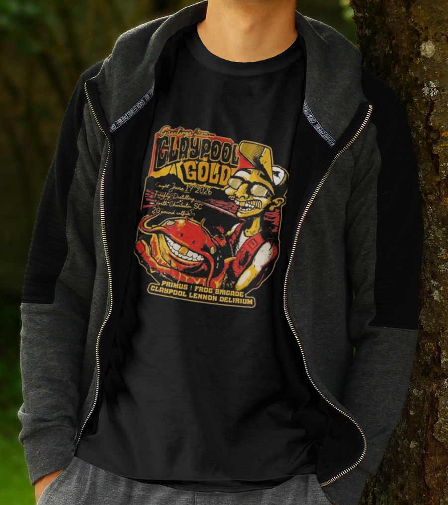 Greetings From Claypool Gold June 17 2026 Primus Frog Brigade Claypool Lennon Delirium North Charleston SC T-Shirt