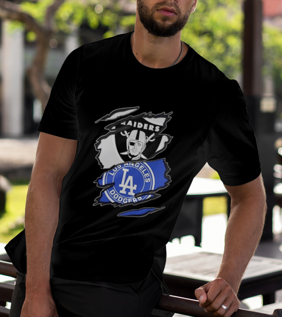 Las Vegas Raiders Los Angeles Dodgers Two Teams One Heart Scratch T-Shirt