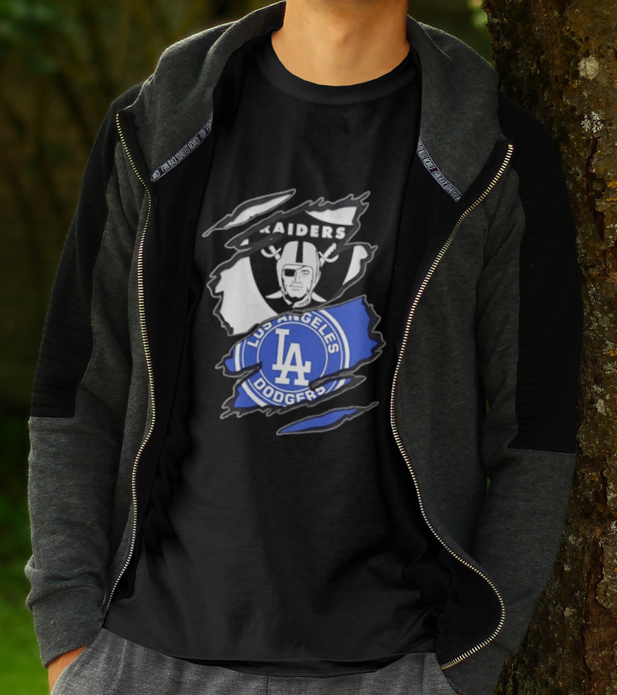 Las Vegas Raiders Los Angeles Dodgers Two Teams One Heart Scratch T-Shirt