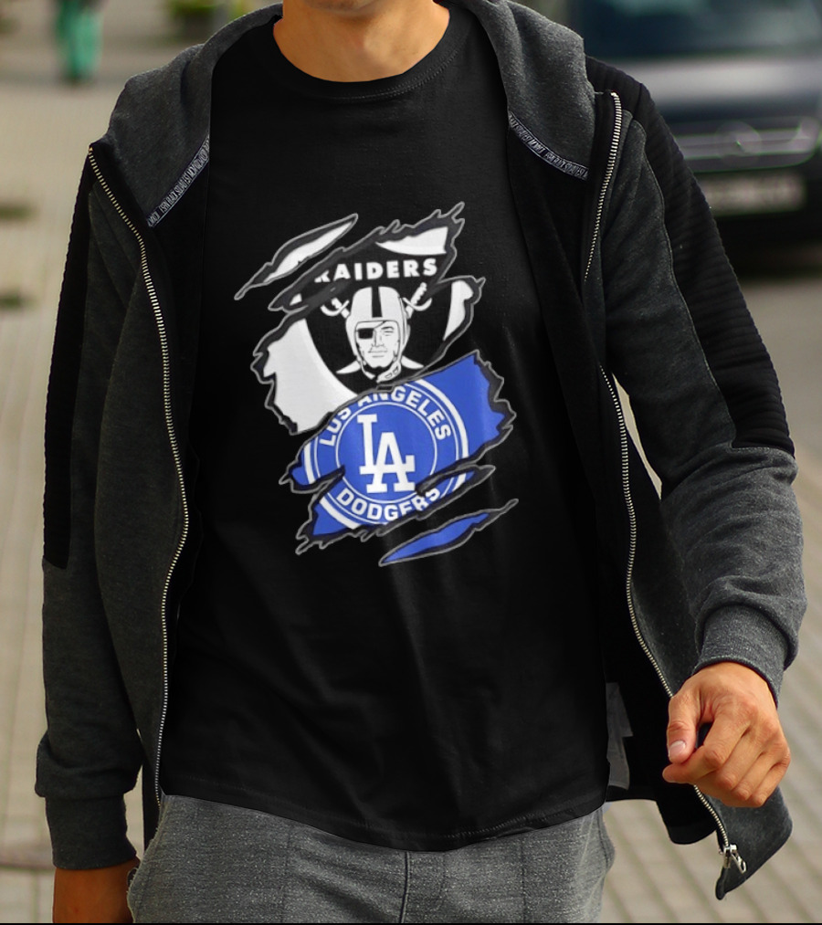 Las Vegas Raiders Los Angeles Dodgers Two Teams One Heart Scratch T-Shirt