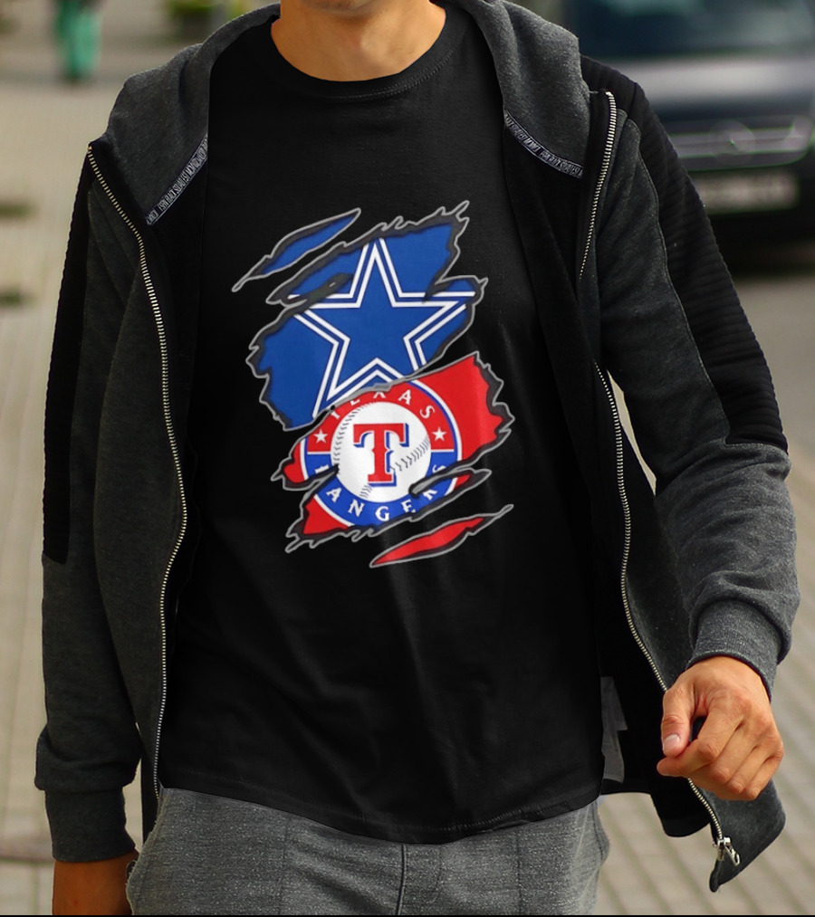Dallas Cowboys Texas Rangers Two Teams One Heart Scratch T-Shirt