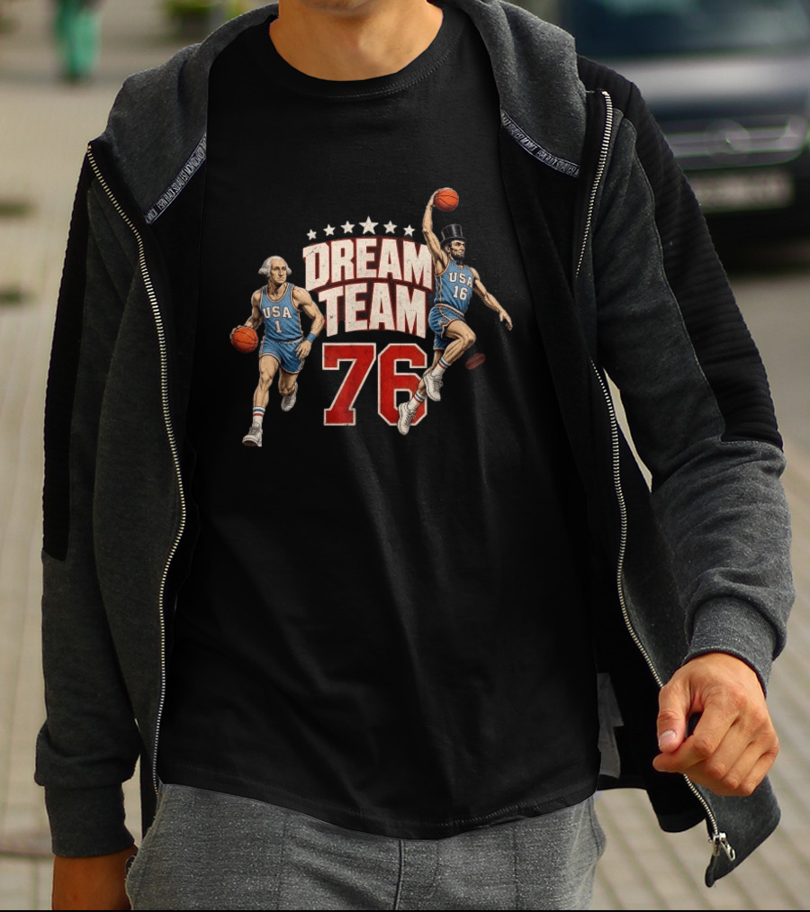 Dream Team 76 Since 1776 2026 4th Of July Basketball 250 Years T-Shirt
