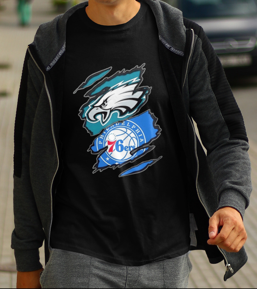 Philadelphia Eagles And Philadelphia 76ers Two Teams One Heart Scratch T-Shirt
