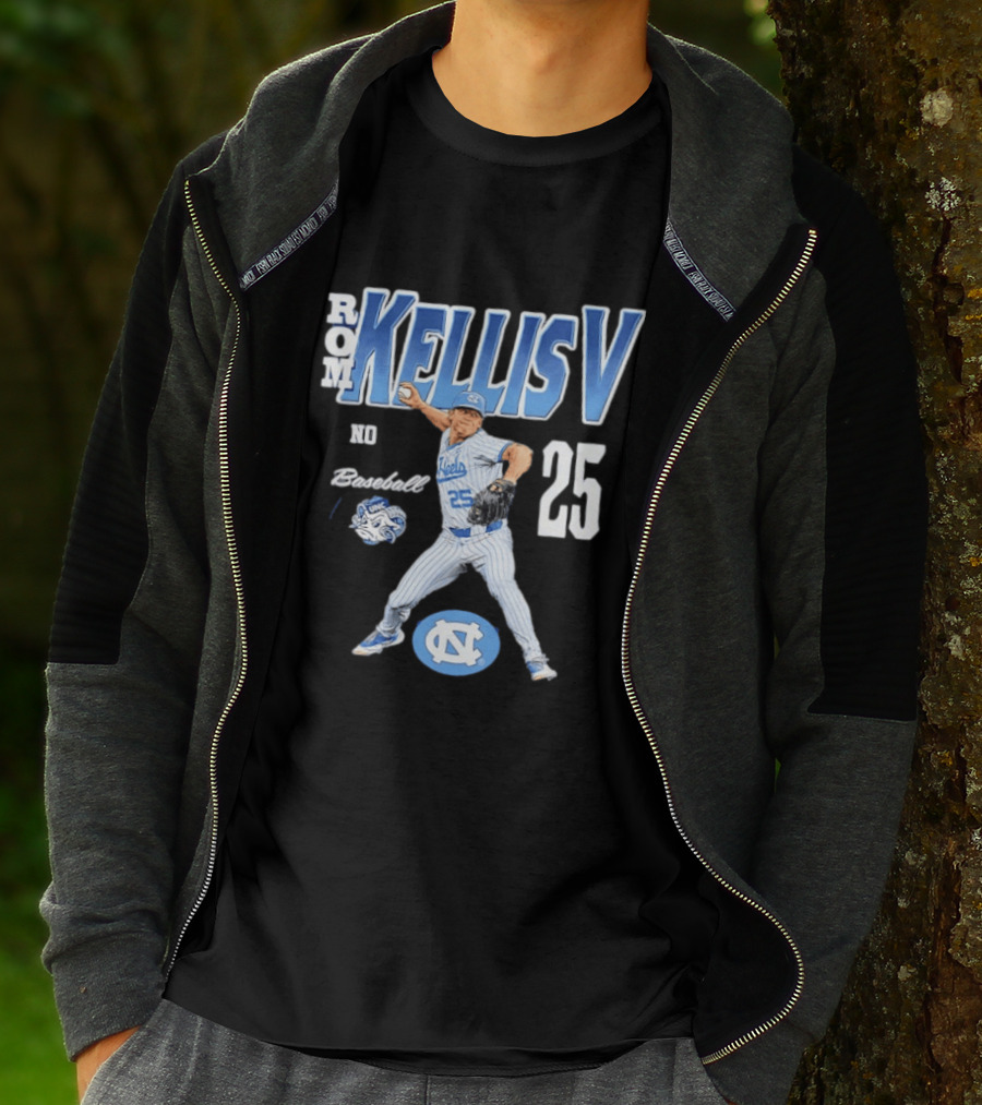 Rom Kellis V North Carolina Baseball No 25 Player UNC Tar Heels T-Shirt