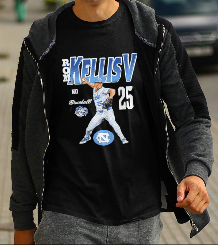 Rom Kellis V North Carolina Baseball No 25 Player UNC Tar Heels T-Shirt