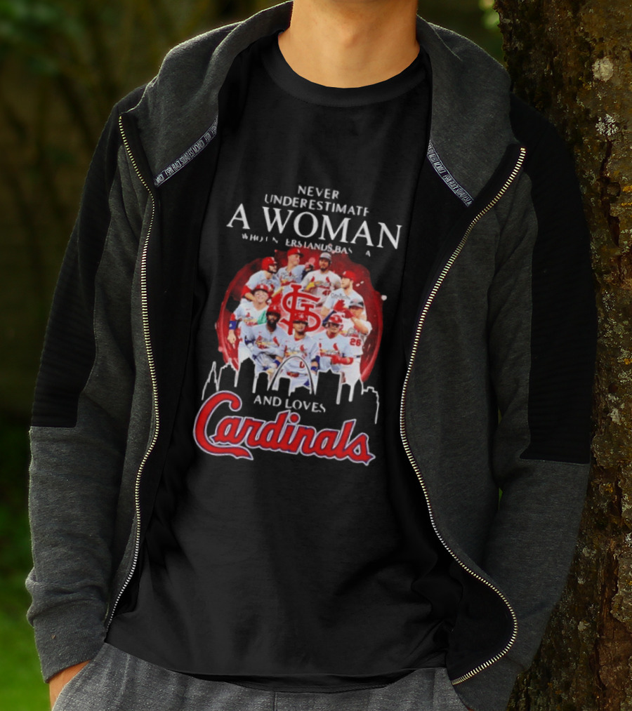 Never Underestimate A Woman Who Understands Baseball And Loves Cardinals Skyline T-Shirt