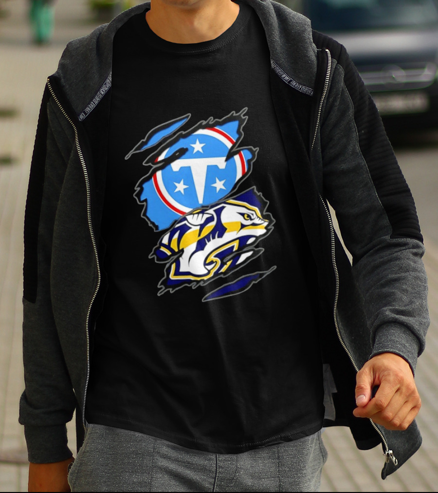 Tennessee Titans Nashville Predators Two Teams One Heart Scratch T-Shirt