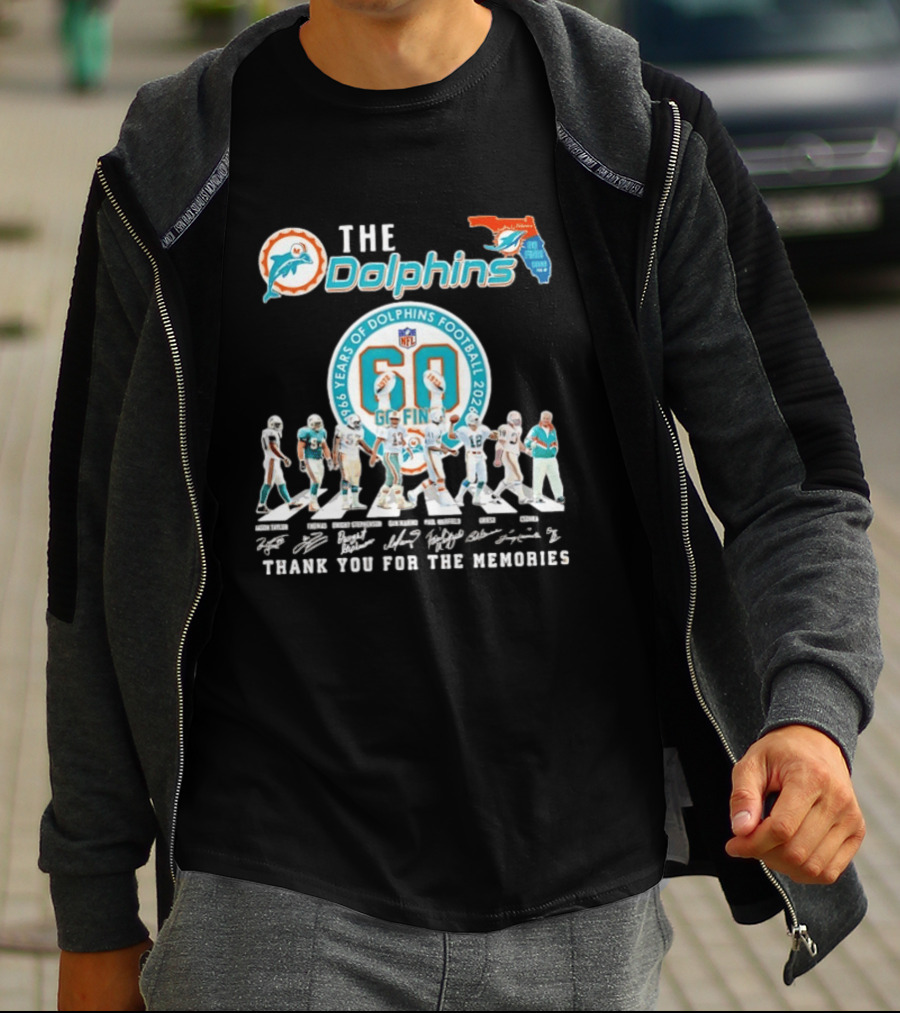 The Dolphins 1966 2026 60 Years Of Dolphins Football Thank You For The Memories NFL T-Shirt