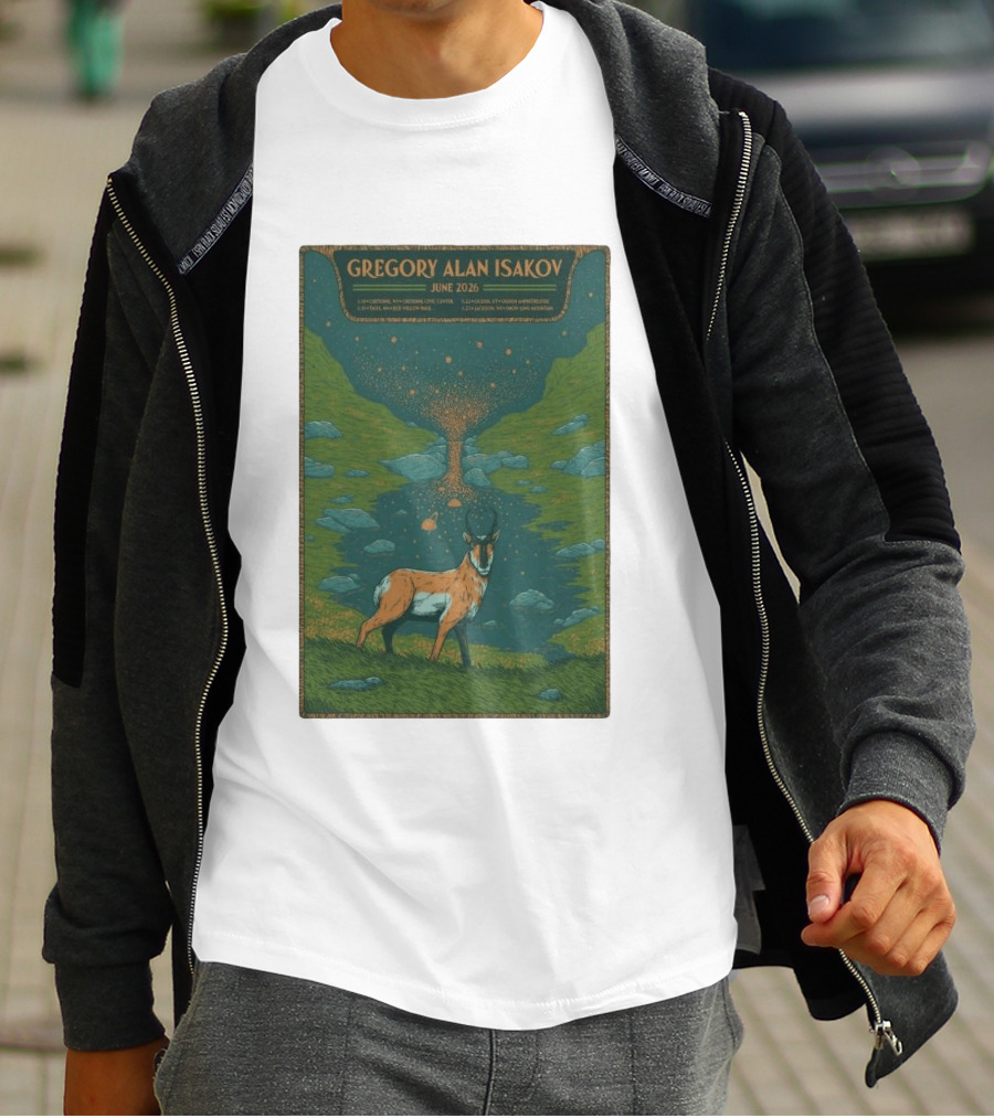 Gregory Alan Isakov June 2026 Tour With Antelope In Lush Mountain Scenery T-Shirt