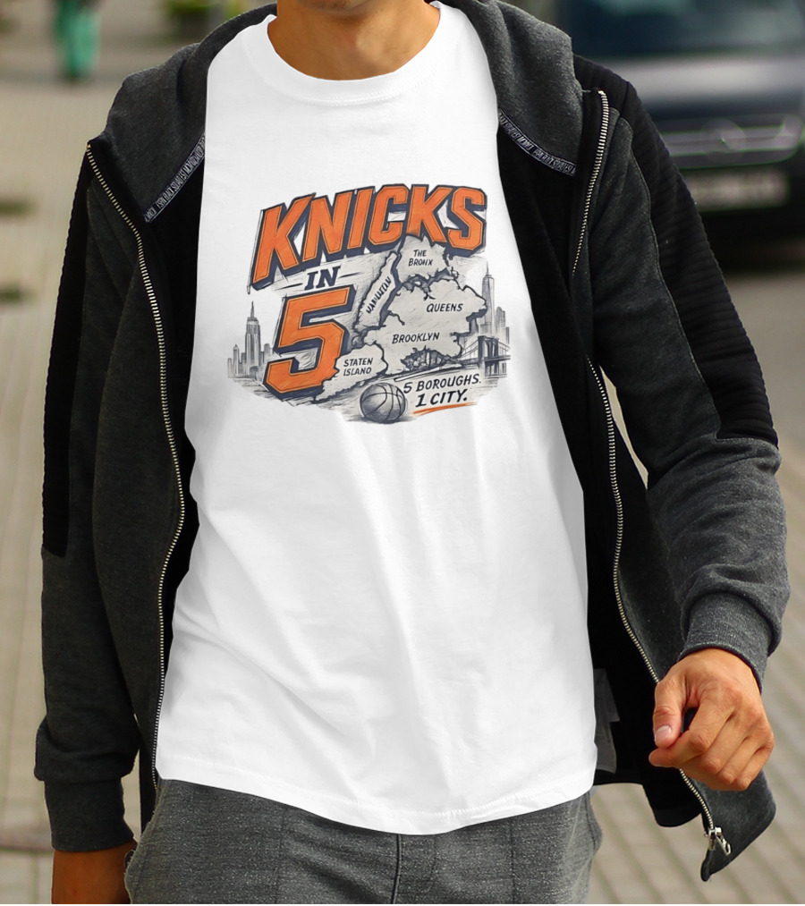 Knicks In 5 New York City 5 Boroughs Map Basketball T-Shirt