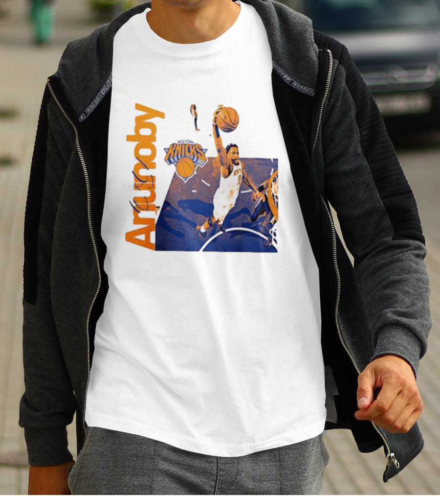 New York Knicks OG Anunoby Player Hype Dunking Action Scene T-Shirt