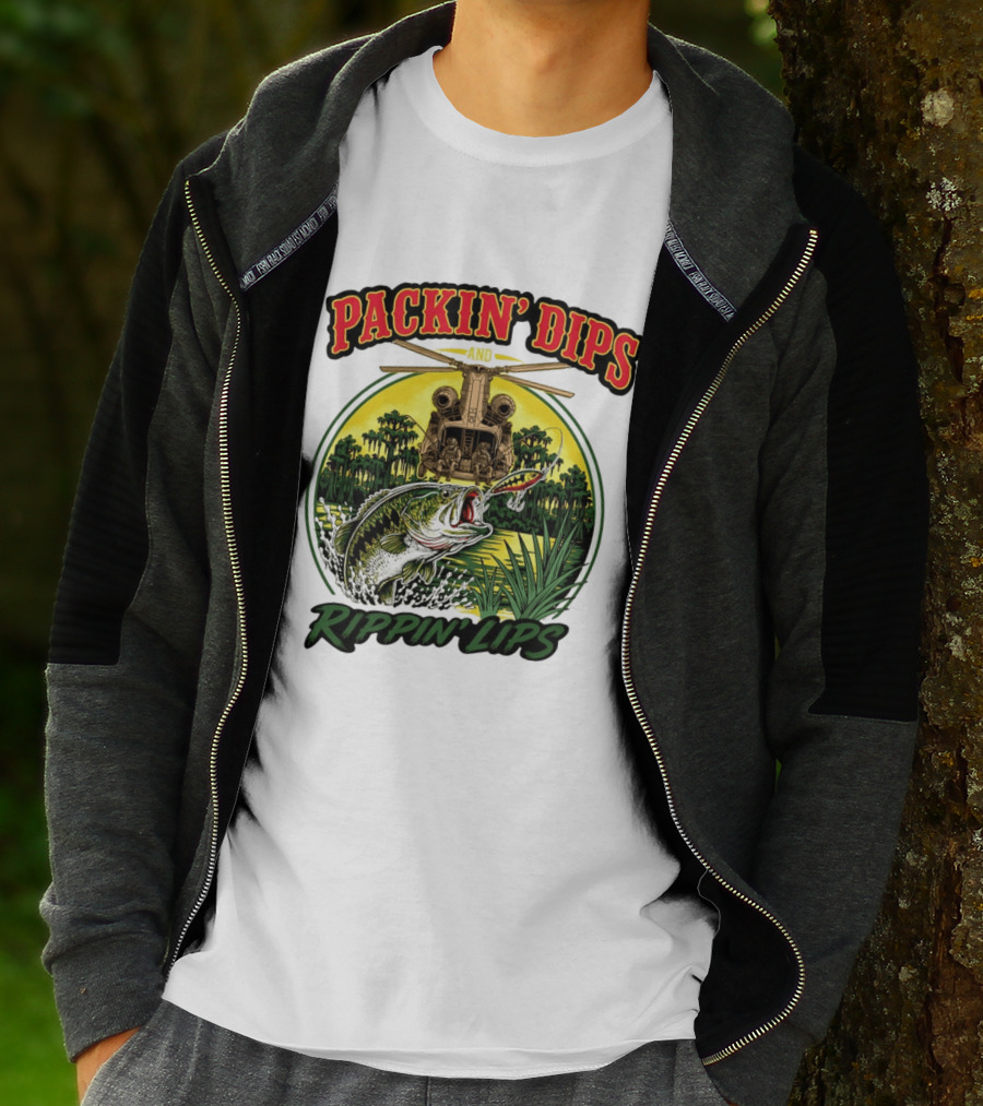 Packin' Dips And Rippin' Lips Fishing Helicopter Adventure T-Shirt