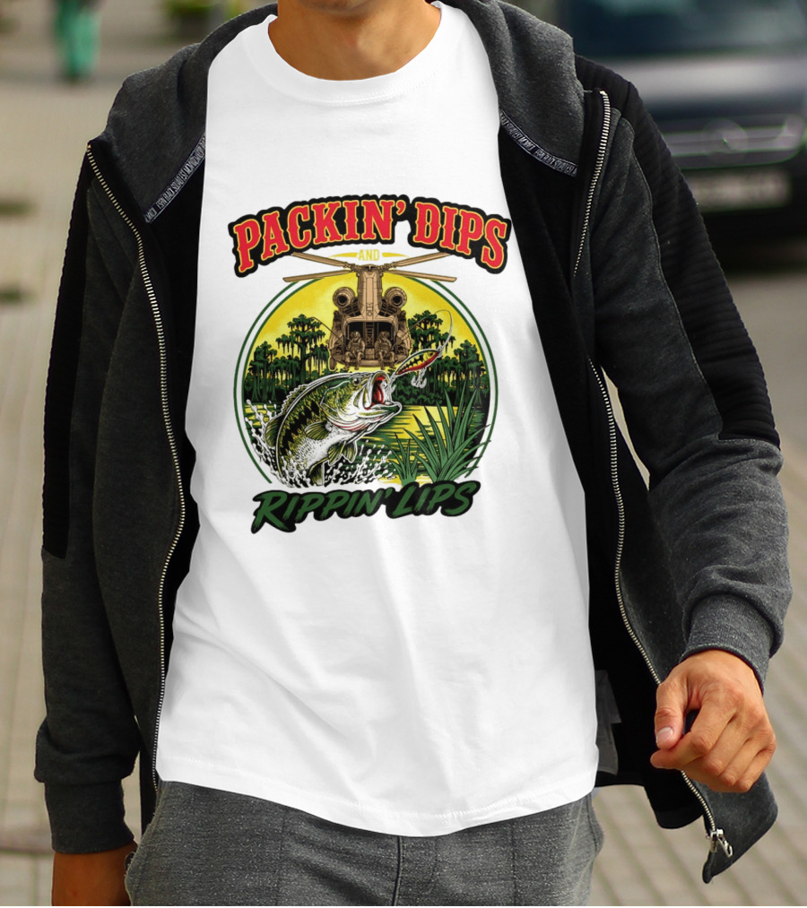 Packin' Dips And Rippin' Lips Fishing Helicopter Adventure T-Shirt