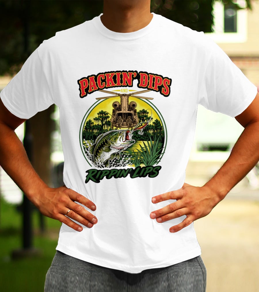 Packin' Dips And Rippin' Lips Fishing Helicopter Adventure T-Shirt
