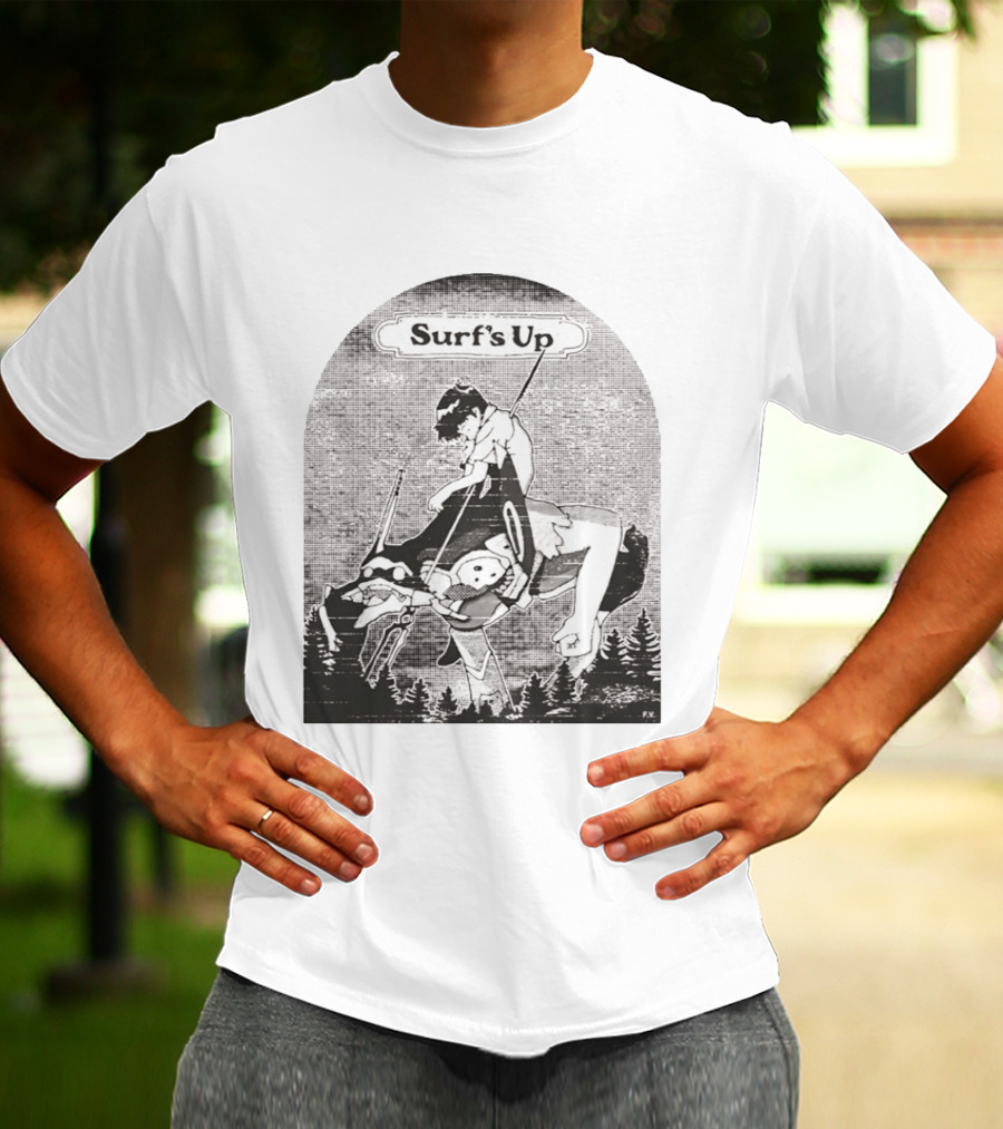 Surf's Up Anime Style Riding Adventure Black And White T-Shirt