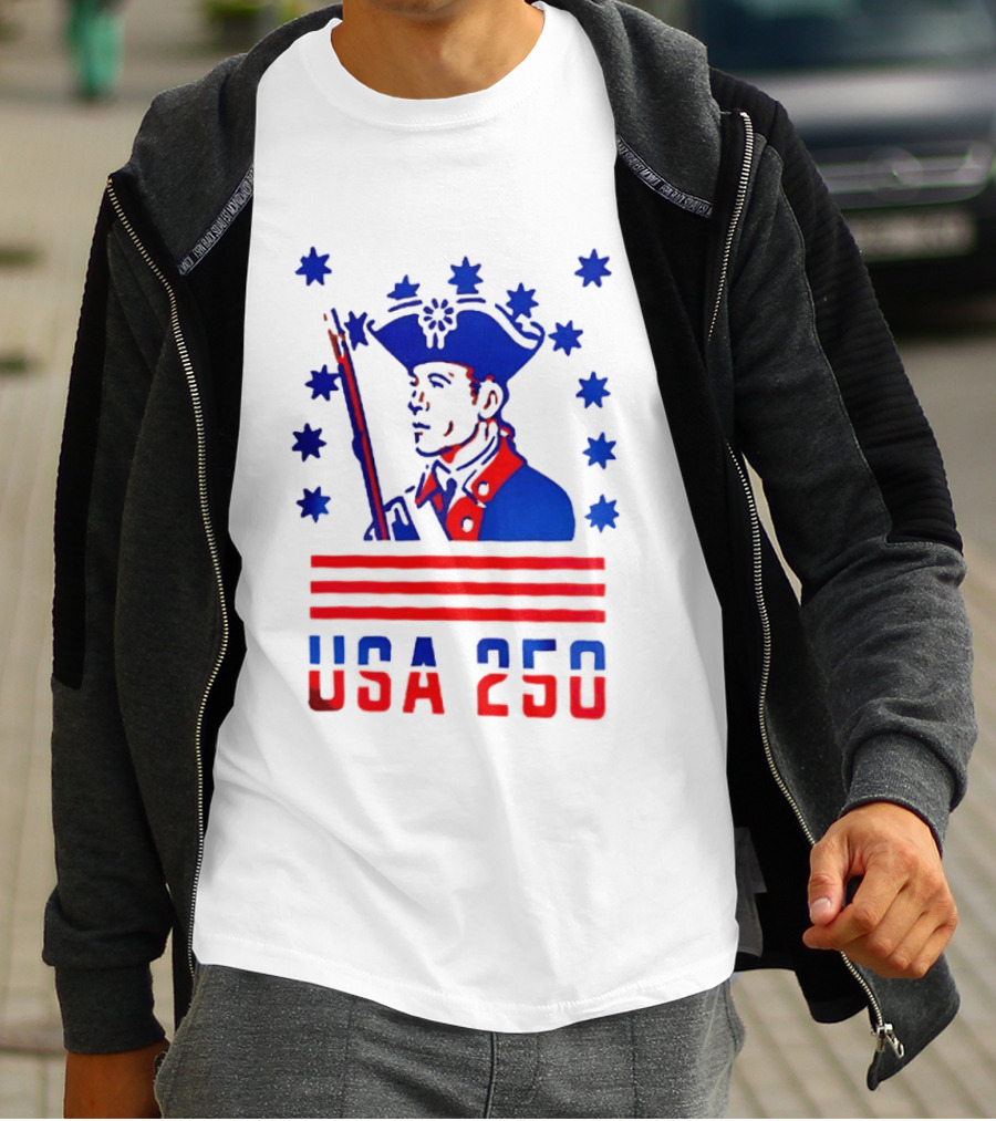 USA 250 Minuteman Stars Stripes Patriotic America 250th Anniversary T-Shirt