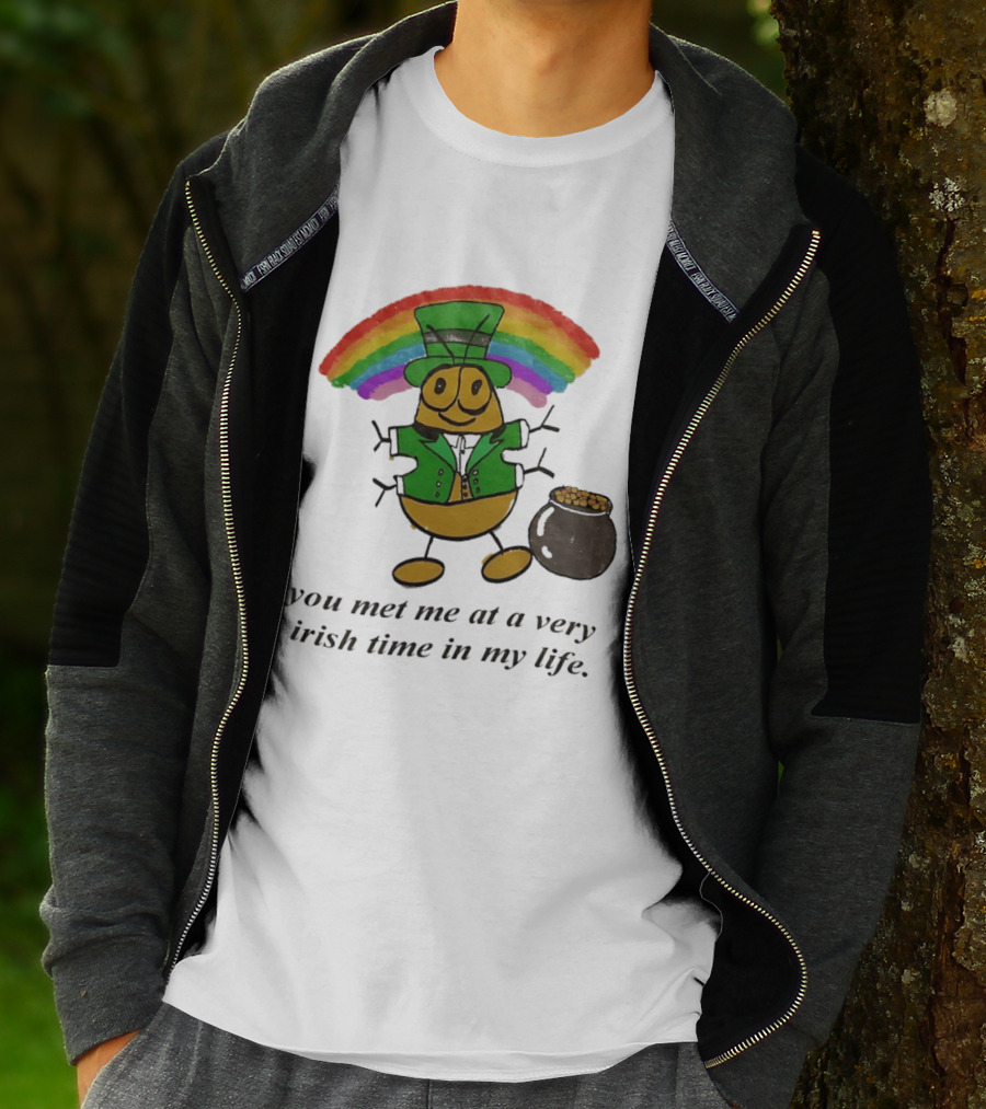 You Met Me At A Very Irish Time In My Life Rainbow Leprechaun Pot Of Gold T-Shirt