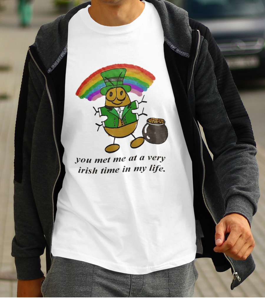 You Met Me At A Very Irish Time In My Life Rainbow Leprechaun Pot Of Gold T-Shirt