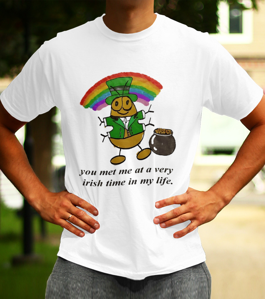 You Met Me At A Very Irish Time In My Life Rainbow Leprechaun Pot Of Gold T-Shirt