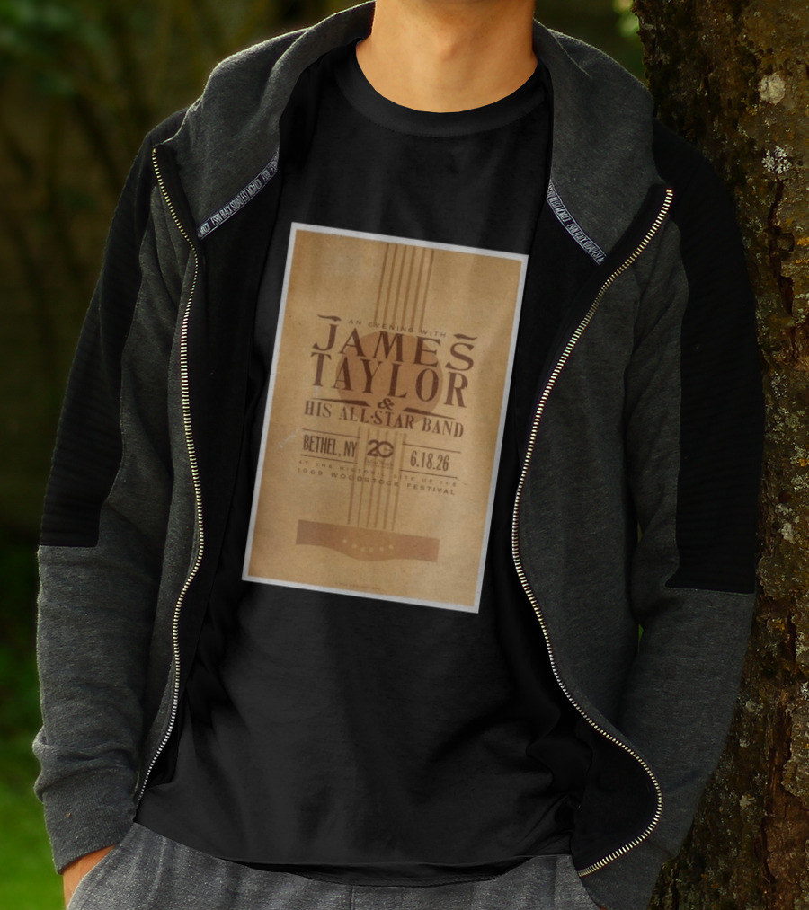An Evening With James Taylor His All Star Band Bethel NY June 18 2026 Woodstock Festival T-Shirt
