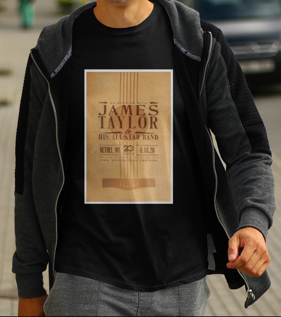An Evening With James Taylor His All Star Band Bethel NY June 18 2026 Woodstock Festival T-Shirt