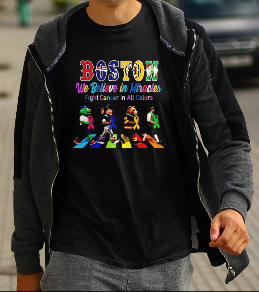 Boston We Believe In Miracles Fight Cancer In All Colors Abbey Road T-Shirt
