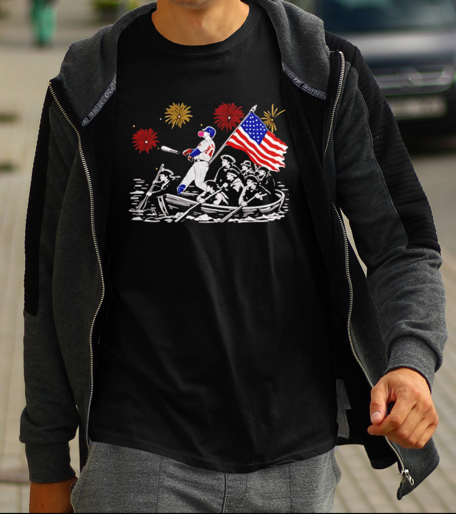 PCA Cubs Crossing The Delaware Patriotic Baseball Fireworks Celebration T-Shirt