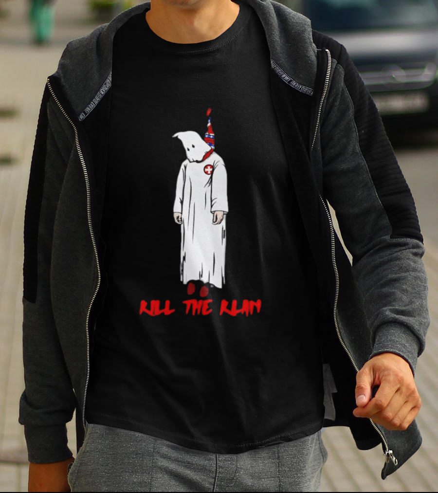 Ku Klux Klan Kill The Klan Message With Hooded Figure And Red Cross T-Shirt