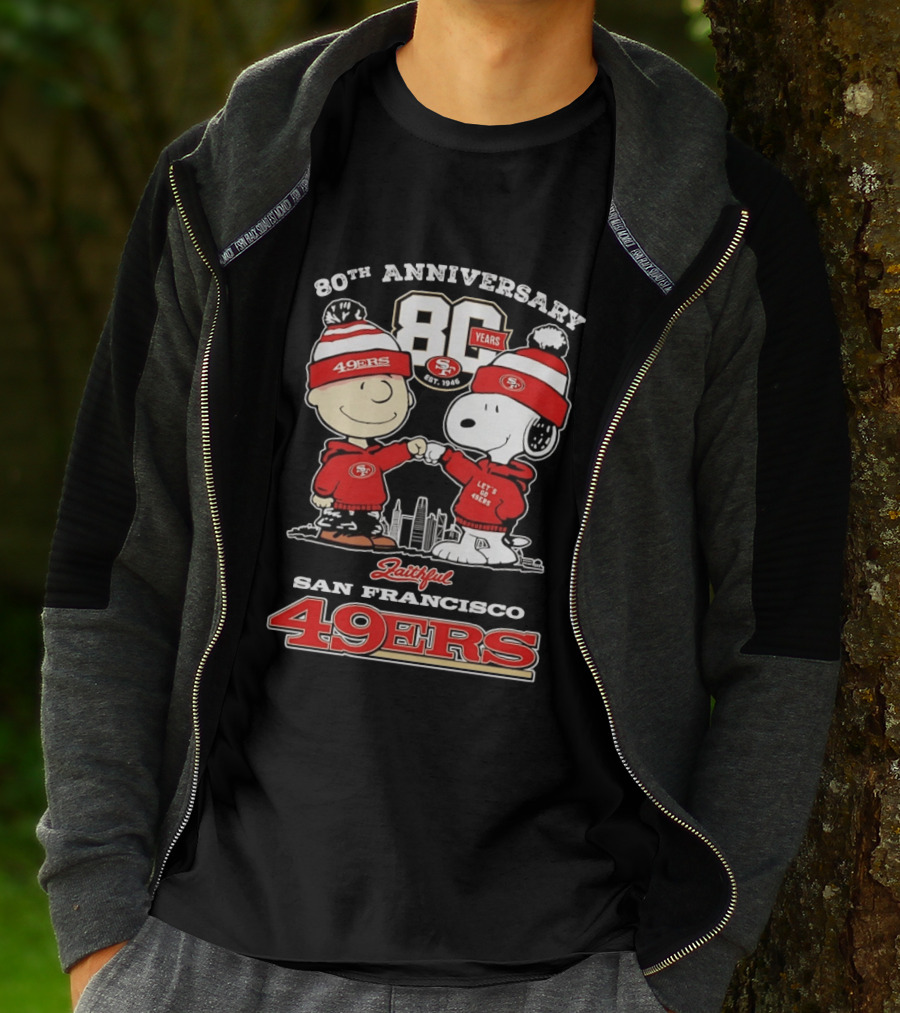 80th Anniversary 80 Years San Francisco 49ers Snoopy Let's Go 49ers Faithful T-Shirt