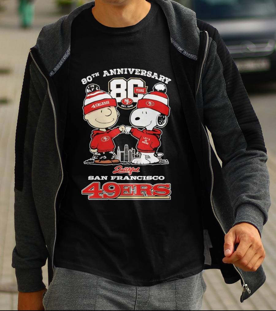 80th Anniversary 80 Years San Francisco 49ers Snoopy Let's Go 49ers Faithful T-Shirt
