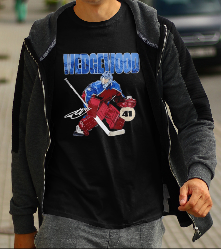 Scott Wedgewood 41 Hockey Goalie Action Colorado Mountains T-Shirt