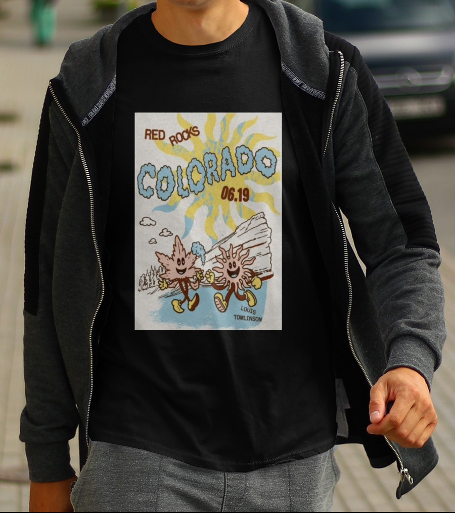 Red Rocks Colorado June 19 Louis Tomlinson Rockies Sun And Leaf Characters T-Shirt