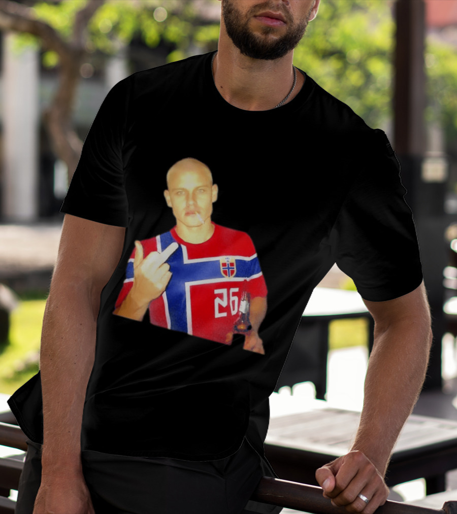 Erling Haaland Norway National Football Team 26 Middle Finger Gesture Jersey T-Shirt