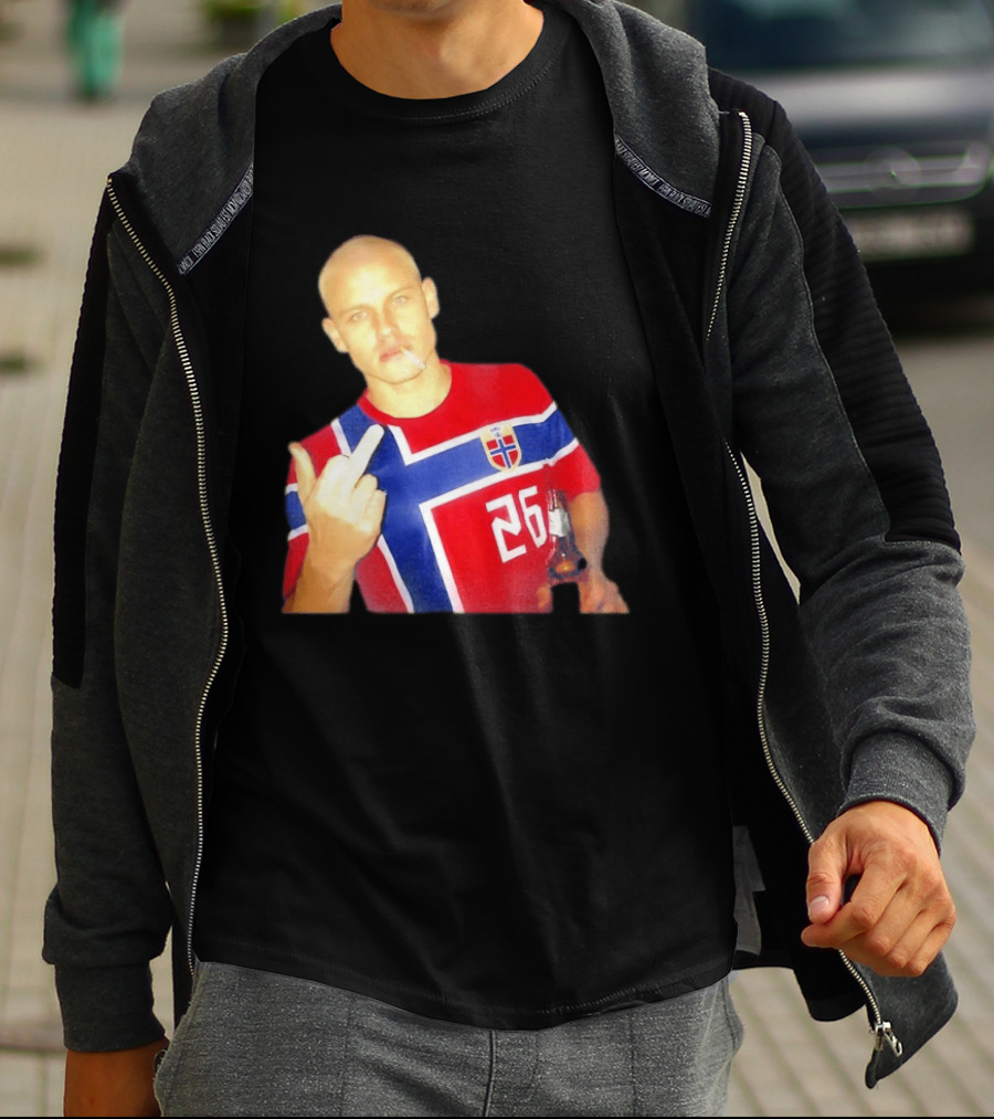 Erling Haaland Norway National Football Team 26 Middle Finger Gesture Jersey T-Shirt