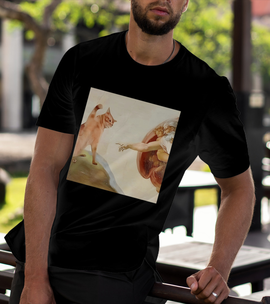 Floppa Meets Creation In Iconic God Touching Fingers Scene T-Shirt